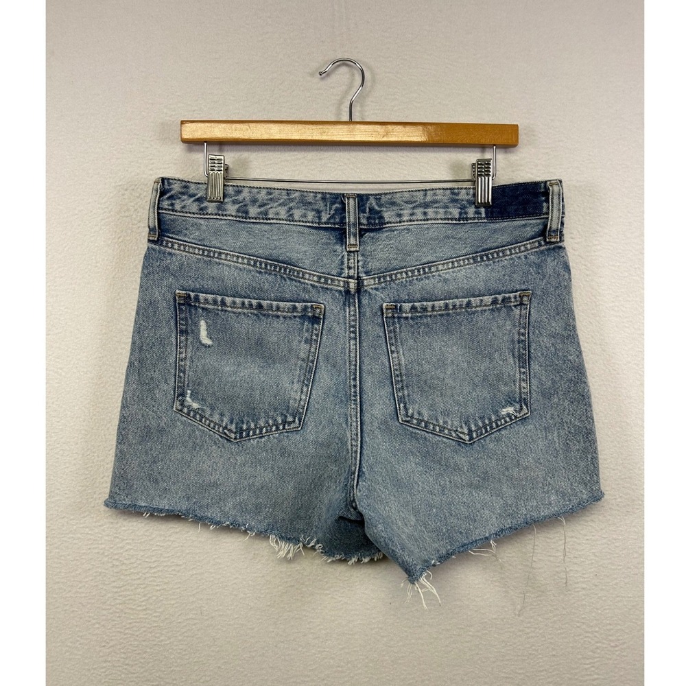 Y2K Grunge Express Women 8 Blue Boyfriend Midi Mid Rise Distressed Denim Shorts - Picture 2 of 11